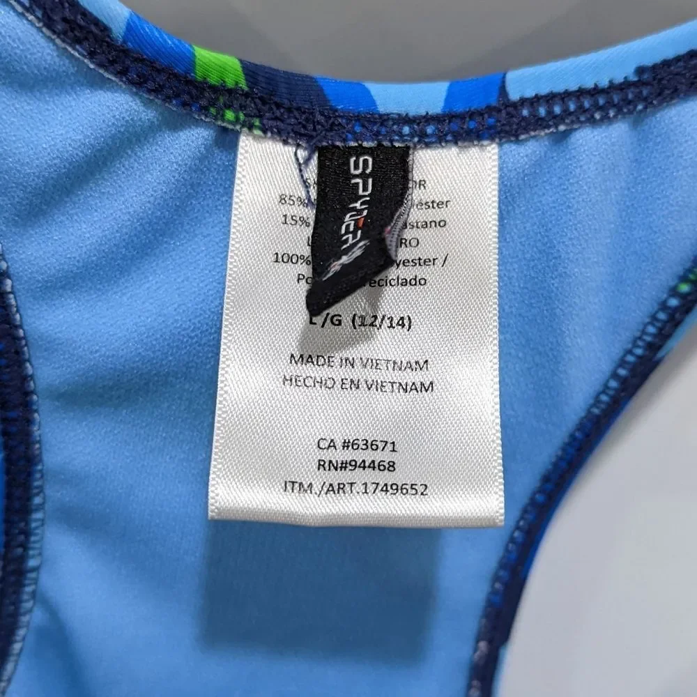 Spyder Blue Green Colorblock Abstrsct One Piece Swimsuit Girls Large 12 14